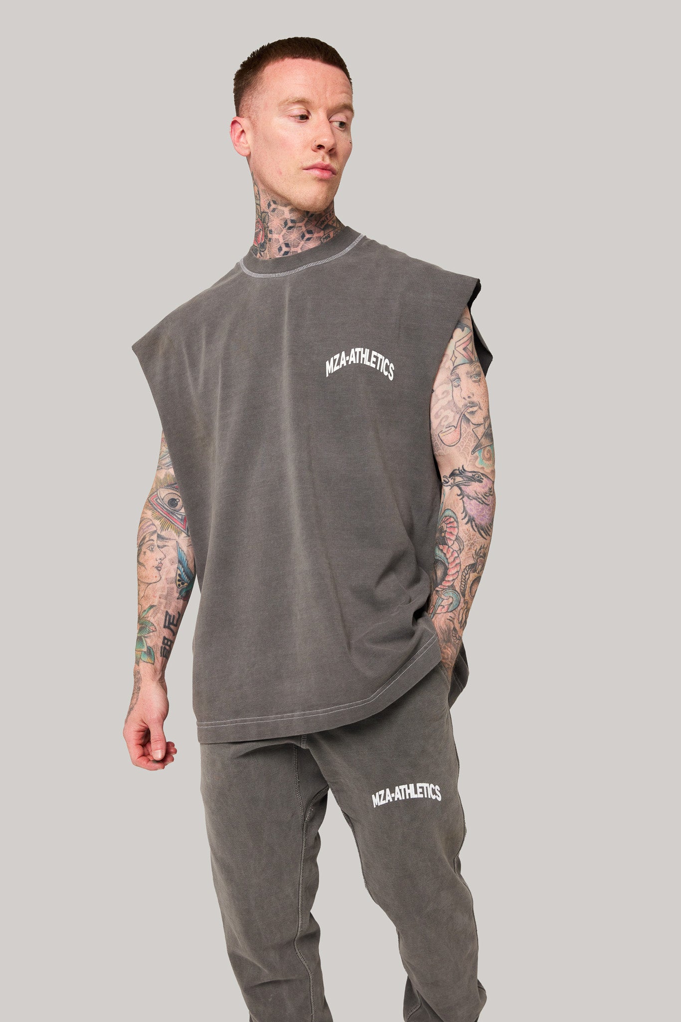 MZA - WASHED GREY SLEEVELESS VEST