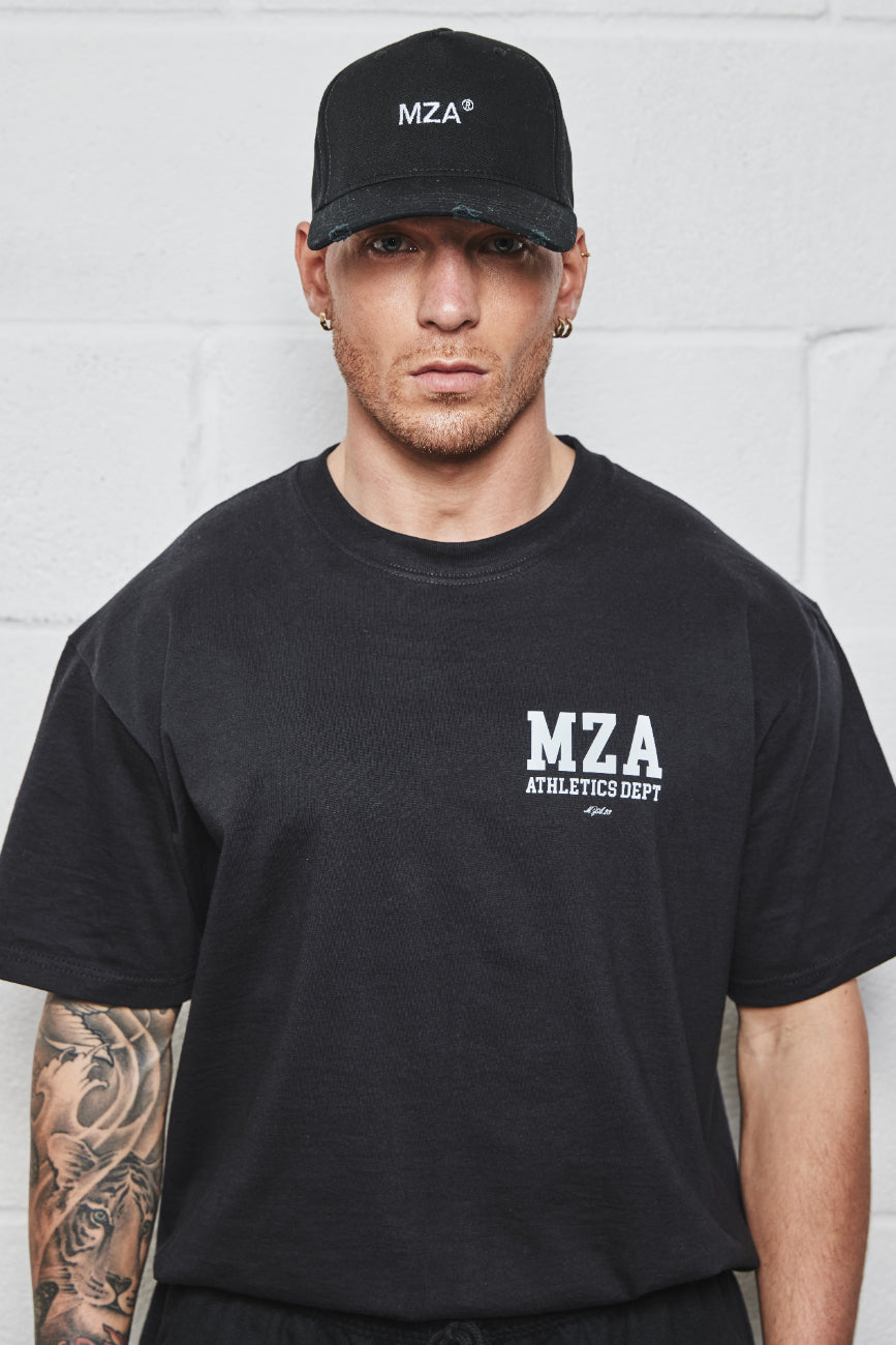 MZA® DISTRESSED STRUCTURED BALLCAP  - BLACK