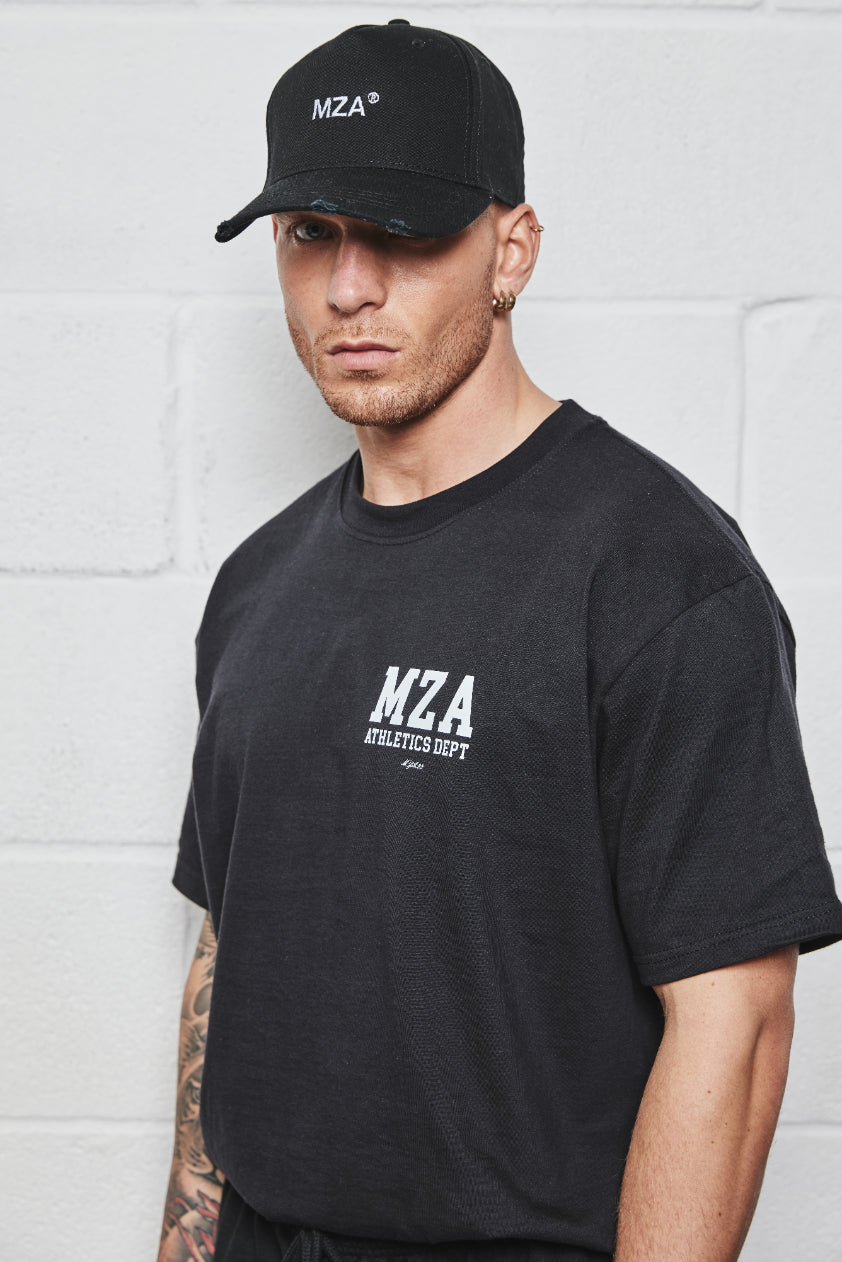 MZA® DISTRESSED STRUCTURED BALLCAP  - BLACK