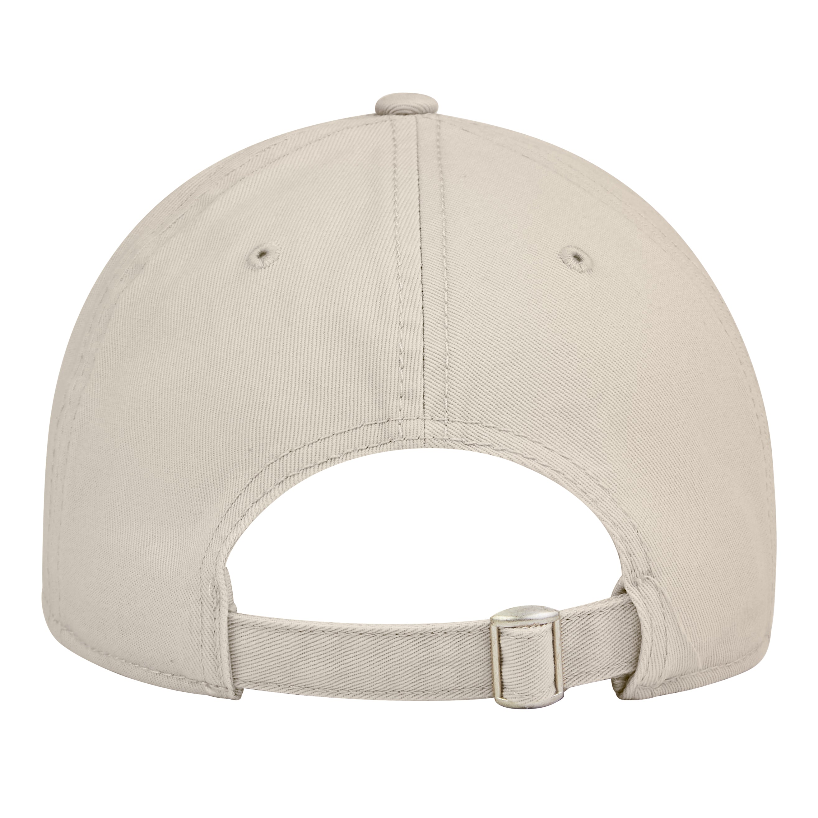 This is the back of the new standard 3d distressed 5 panel in stone. It's a large image of the rear of the hat showing the buckle and the strap on a white background
