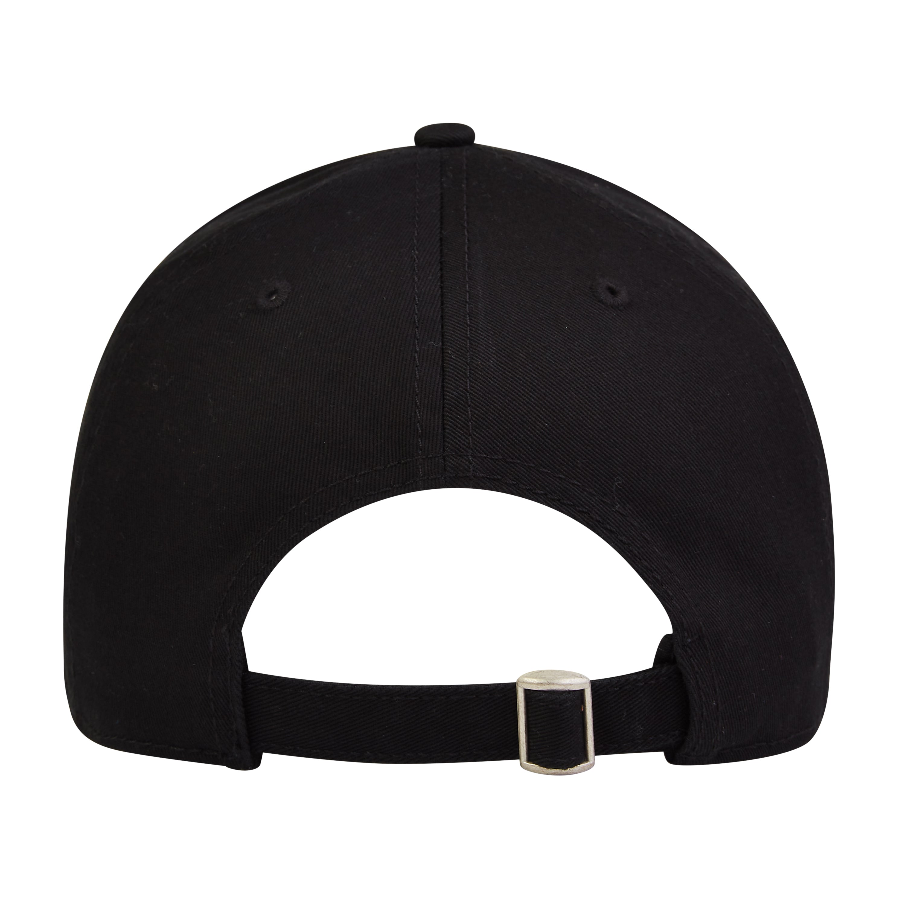 This is the back of the new standard 3d distressed 5 panel in black.  It's a large image of the rear of the hat showing the buckle and the strap on a white background