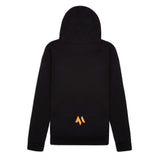 This is the back of the new standard hoodie in black.  It's a large shot of the product on a white background and features the M logo in orange at the bottom of the back