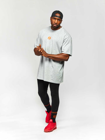 X RELAXED LONG LINE T-SHIRT - HEATHER GREY